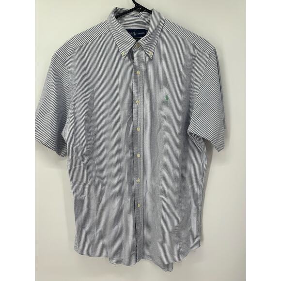 Ralph Lauren Men's L Custom Fit Cotton Blue/White Seersucker Button Down Shirt - Picture 1 of 5